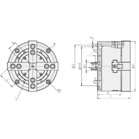 Большое фото товара - KS08-4, Четырехкулачковый Цельный пневматический патрон, P018. Вариант №2