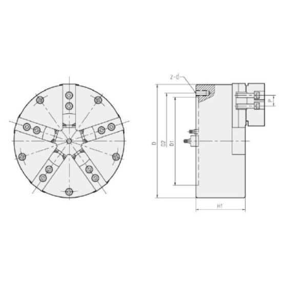 Большое фото товара - KS16-5, Пятикулачковый Цельный пневматический патрон, P025. Вариант №2