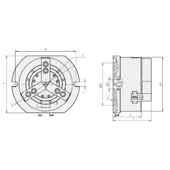 Большое фото товара - KL05S-3, Трехкулачковый Вертикальный цельный пневматический патрон, P033. Вариант №2