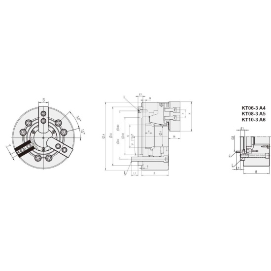 Большое фото товара - KT12-3, Трехкулачковый Полый силовой патрон, P075. Вариант №2