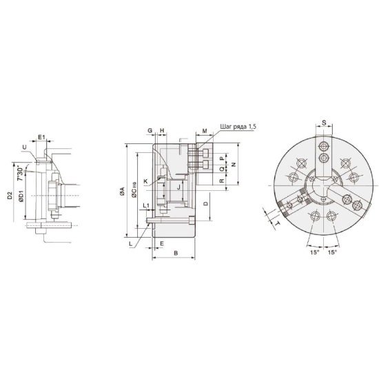 Большое фото товара - KT08D-3, Трехкулачковый Полый силовой патрон со сверхбольшим ходом, P085. Вариант №2