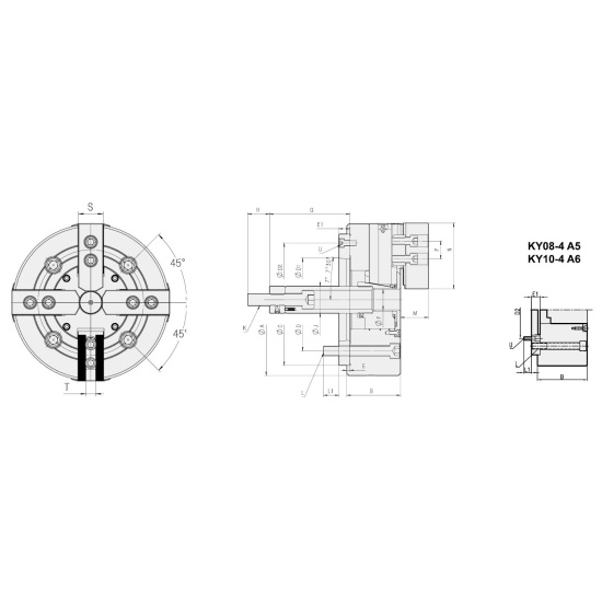 Большое фото товара - KY08-4, Четырехкулачковый Цельный силовой патрон, P107. Вариант №2
