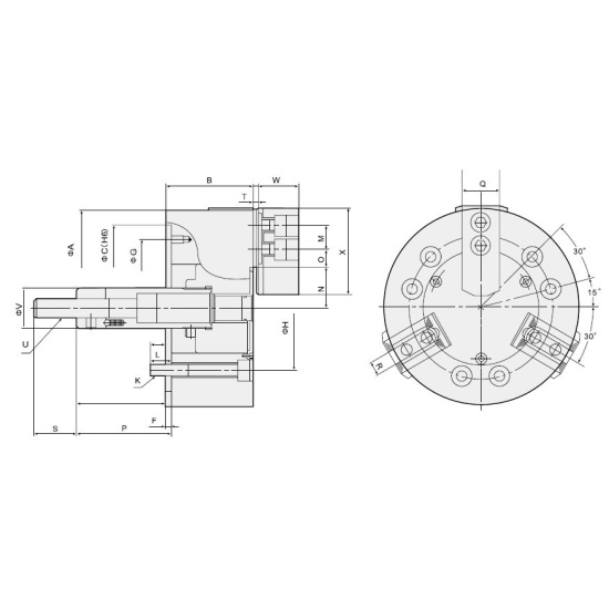 Большое фото товара - KY12D-3, Трехкулачковый Цельный силовой патрон со сверхбольшим ходом, P120. Вариант №2