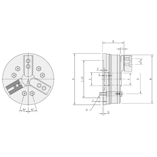 Большое фото товара - MP06-3, Трехкулачковый Прецизионный диафрагменный патрон, P152. Вариант №2